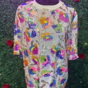 Sequin Floral Embroidered Spring Shirt Dress